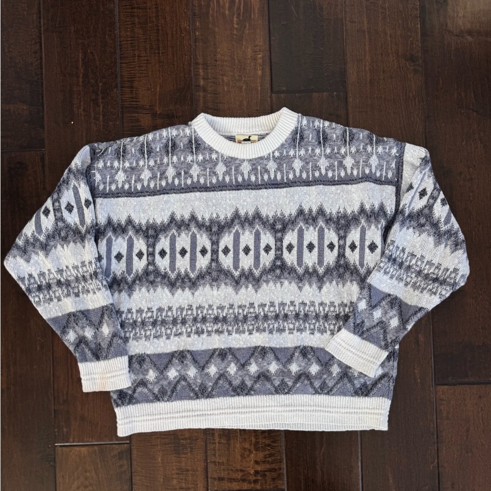 VTG Winona Knits Sweater L Made in USA 100% cotton Crewneck Grandpa Sweater